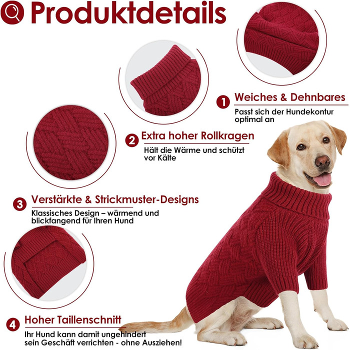 Теплий зимовий пуловер для собак AOFITEE, XS, червоний. Пуловер для котів та цуценят, зручний ролкраг.