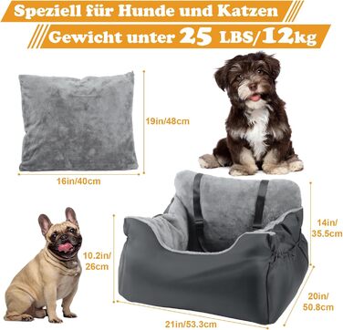 Автокрісло для собак - стабільне, для малих порід (до 12 кг), з ременем безпеки, водовідштовхувальне, знімний килимок, бічні кишені