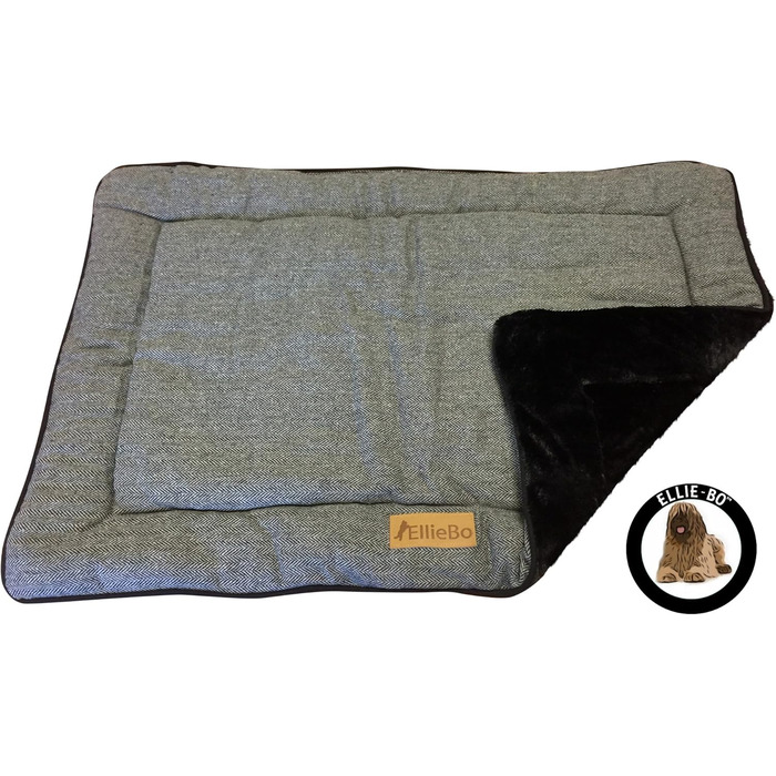 Ліжко для собак Ellie-Bo Wende, Tweed та штучне хутро, для переносних кліток розміру M, 76 см (Чорний, L - [L87 x W57 x H3cm])