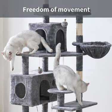 Котячий комплекс 181,9 см для домашніх котів, багаторівнева когтеточка з сизалевими стовпчиками, ігровий центр з плюшевими сидіннями, сірий