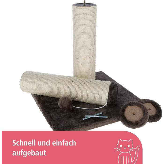 Дряпка для котів Kerbl Opal Maxi з сизалю, 38x38x78 см, з м'ячиком, для дбайливої догляду за кігтями