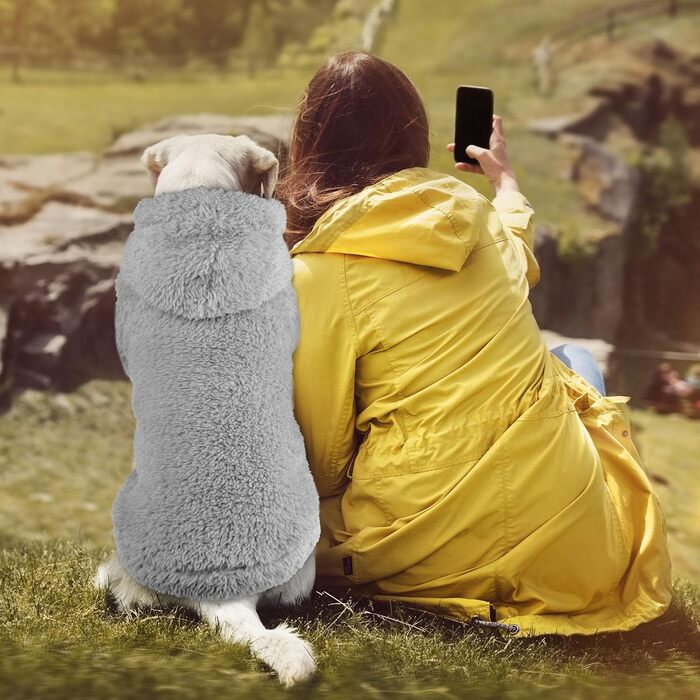 Пуховик для собак QDYU, теплий, двосторонній, з капюшоном, плюшевий фліс, Sherpa, великий розмір XXL, сірий