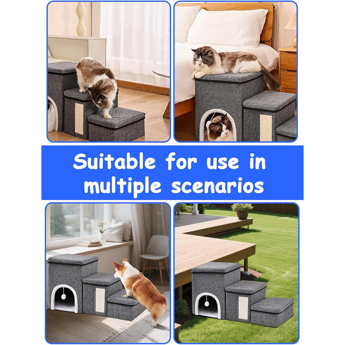 Сходинки для собак маленьких порід, 43 см, 3 сходинки, складаються, з которачкою, протиковзке покриття, до 50 кг, сірі