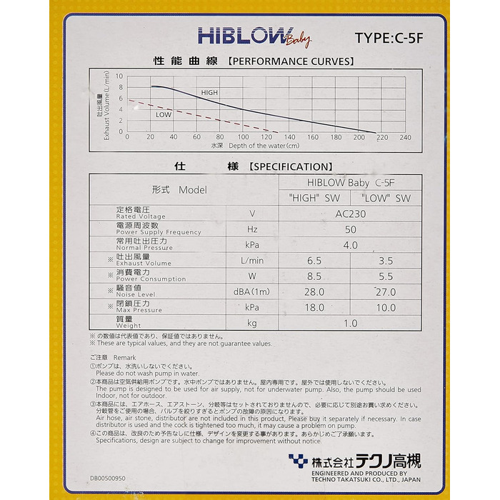 Компресор HiBlow HP-Baby 6,5 л/хв, 0,4 м, вихід 5 мм, 8,5 Вт для акваріума