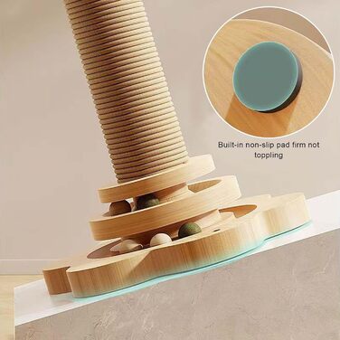 GOMETY Іграшка для котів 4-в-1 з дерева: ролики, обертовий диск, дряпка з сизалю, м'ячики з котячою м'ятою, 40 см