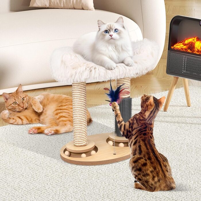 Інтерактивне котяче іграшкове карусель з дерева Banaone 4 в 1: карусель, когтеточка, іграшка, туалет для котів