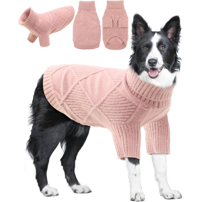 Пуловер для собак великих порід EMUST, теплий, з рукавами, м'який, з коміром-стійкою, зелений, рожевий (XXX-Large)