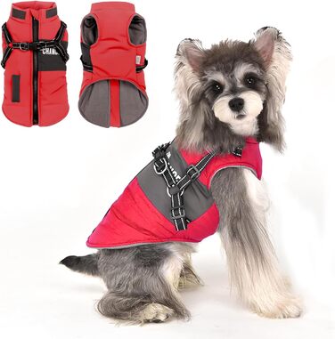 Зимовий одяг для собак, теплий нашийник, одяг для цуценят, куртка для собак, світловідбиваючий нашийник для маленьких та середніх собак, блакитний (M, червоний)