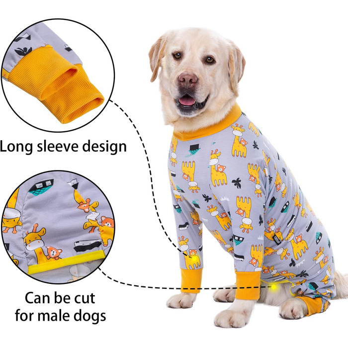 Комбінезон для собак після операції, захисний боді для собак, альтернатива конусу, сірий, 3XL, Giraffe