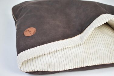 Ліжко для собак середніх та маленьких порід, м'яке ліжко для котів з капюшоном, неслизьке, миється, дизайн Lauren NEL (M 80 x 60 см), Колір: Коричневий + Кремовий