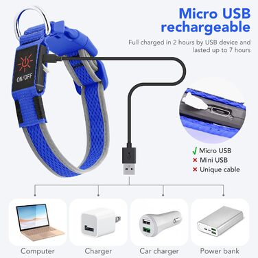 Світлодіодний нашийник для собак Bpawser, заряджається через USB, світиться, для середніх і великих собак, синій, M, для безпеки вночі