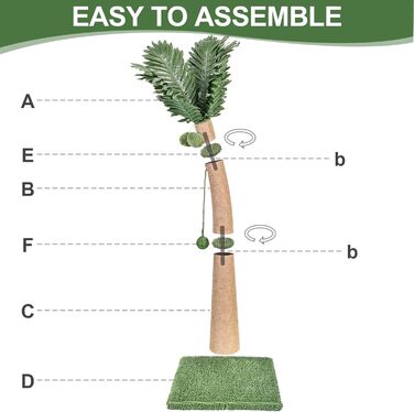 Котячий кіготь Furlogy: кіготь-стовпчик 92 см з м'ячами та мотузкою, для дому, стильна модель A