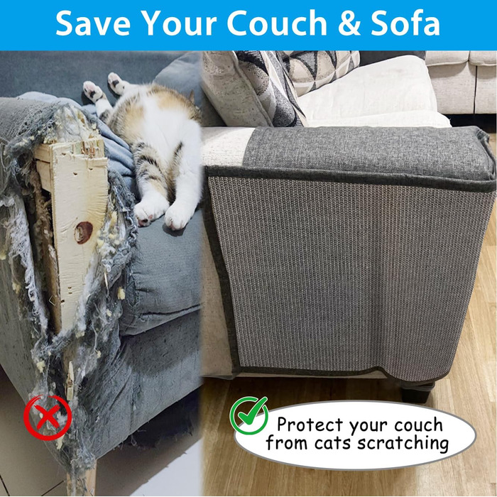Захист для дивану від котів NATUYA - М'який мовшеневий захист меблів для котів, легко знімається, сірий колір, для правої сторони