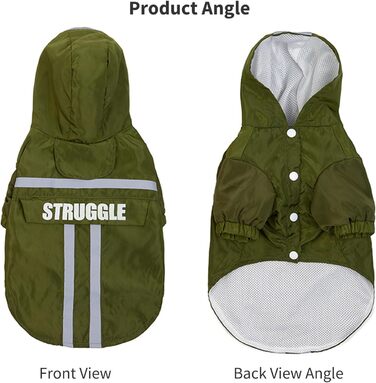 Дощовик для собак PETCUTE: водонепроникний, дихаючий, з капюшоном, XL, оливковий