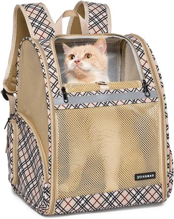 Рюкзак-переноска для собак і котів, дихаючий сітчастий рюкзак, складний, портативний, для подорожей, кемпінгу, до ветеринара, до 6,8 кг (Хакі)