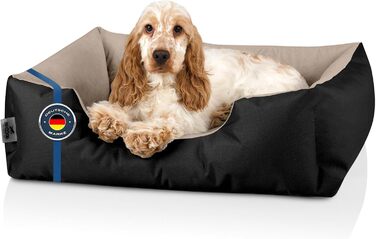 Лягушковий лежак для собак BedDog M - м'яка подушка, корзина, диван, лежанка для маленьких собак, чорний/бежевий, 70x55x18 см, знімний чохол