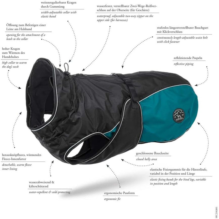 HUNTER Hundemantel Uppsala Allrounder: водонепроникний, вітрозахисний, знімний підклад, розмір 35, антрацит/петроль