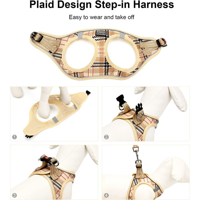 Нашийник для собак маленьких порід з повідком, анти-тягнучий, світловідбиваючий, дихаючий, нагрудник для цуценят (Бежевий, S, Обхват грудей: 29-33 см)