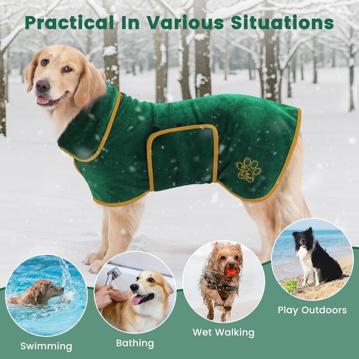 Рушник для собак PETTO, зелений, M - для великих, середніх та маленьких собак