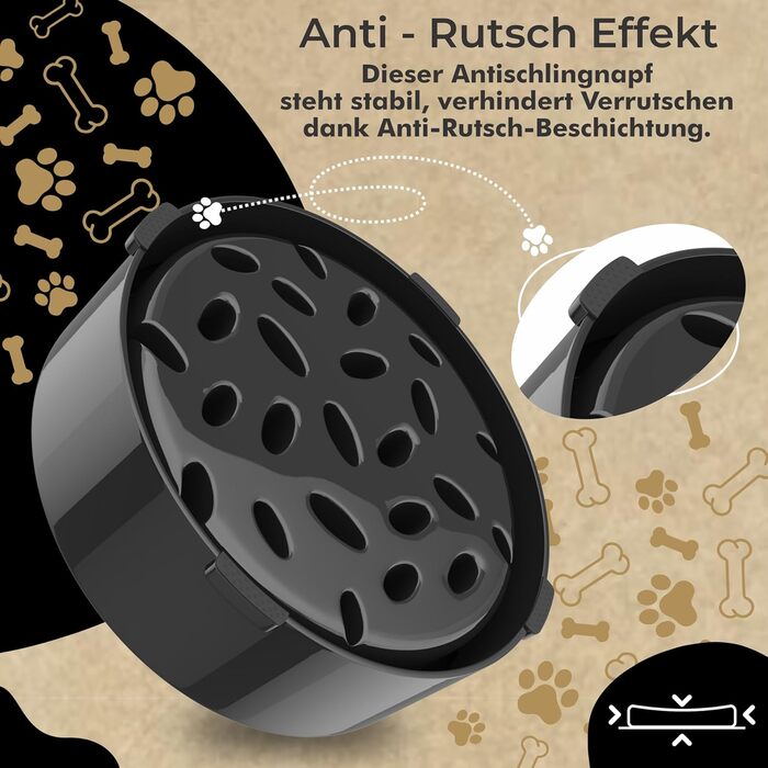 Миска для собак Anti Schling Napf з щіткою для легкого очищення, об'єм до 700 мл, з антиковзаючою основою, для середніх та великих собак, чорна