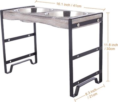 Підвищена годівниця для собак Satauko з 3 рівнями регулювання, дерев'яна годівниця для великих собак з двома мисками з нержавіючої сталі, протиковзна годівниця, миска для води та їжі. Сіра