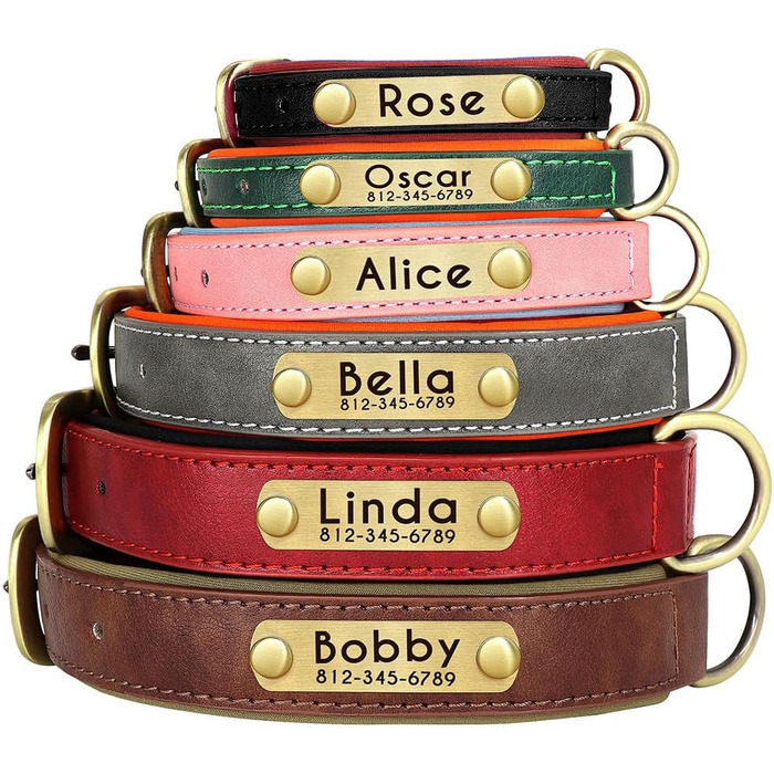 Шкіряний ошийник для собак та котів з глибокою гравіюванням, персоналізований, для малих, середніх та великих порід
