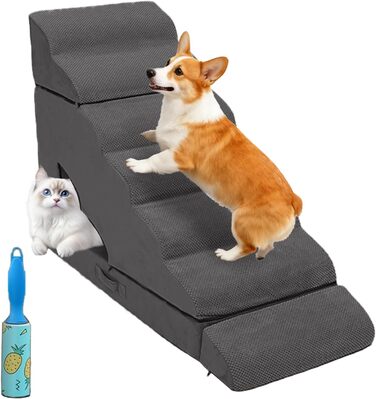 Сходинка для собак, 76,2 см, 6 сходинок, для маленьких та великих собак, антиковзаючі, для ліжка/дивану, темно-сірий