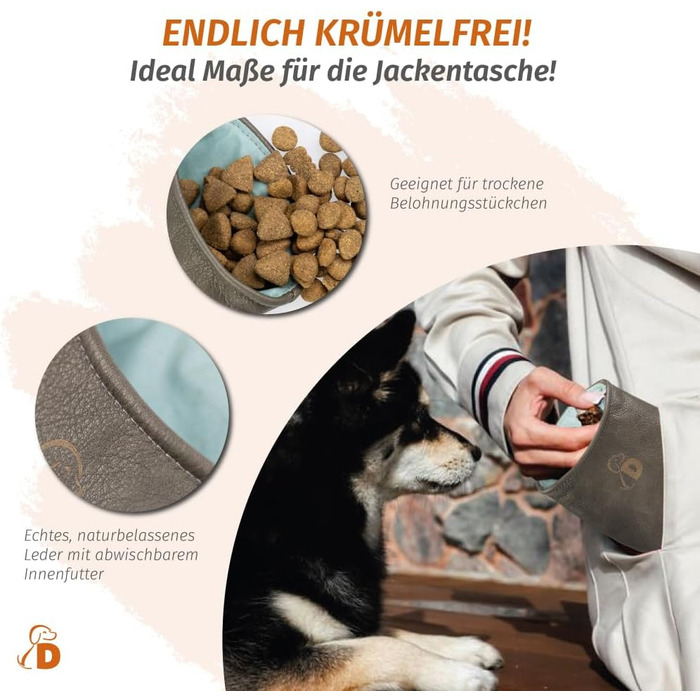 Сумка для ласощів DOGOLINO® для собак з натуральної шкіри - сумка для перенесення ласощів, фідер для собак, сумка для тренувань, захист одягу, сумка для перекусів під час прогулянок (Темно-синій, Basic)