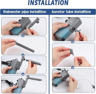 EXLECO Фільтр для акваріума 1.1M, внутрішній фільтр з 2 змінними губками, регульований фільтр для акваріумів об'ємом 20-50л, помпа-фільтр для акваріумів з розпилювачем (6W 600L/H)