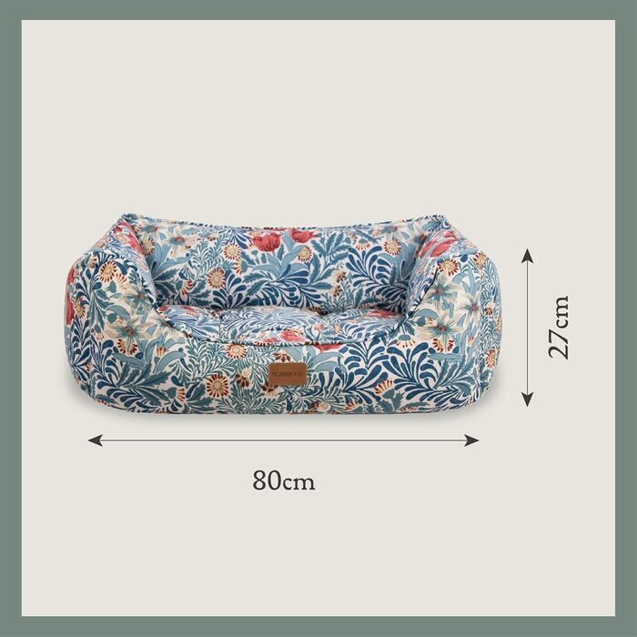 Гарний лежак для собак Rosewood x Morris & Co. Bower Berry, великий, блакитний, з м'якими боковинами, неслизьким дном, з принтом William Morris