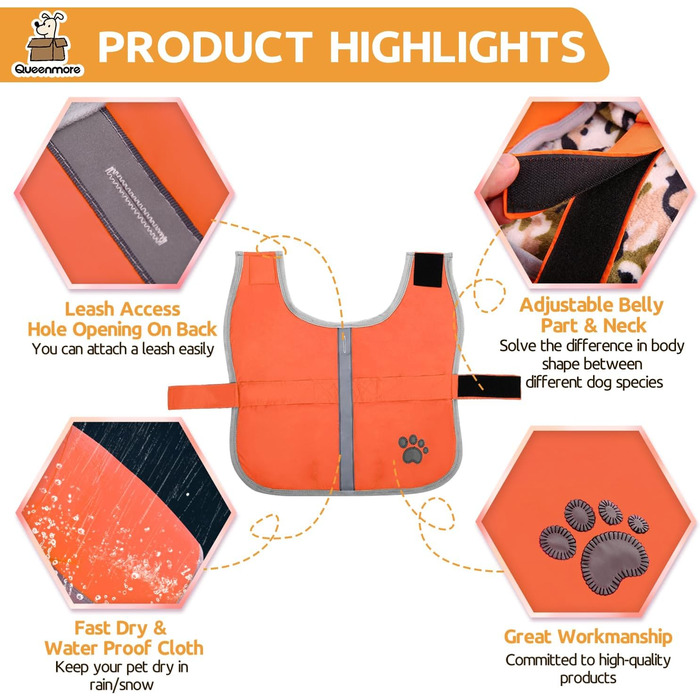 Водонепроникний теплий одяг для собак Queenmore, двосторонній, фліс, розміри XS-XL