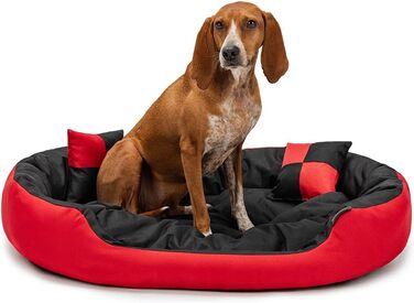 Килимок для собак Lionto 4-в-1 з двостороннім подушкою, 85x70 см, міцний оксфорд, водонепроникний, для собак та котів, з декоративною подушкою, червоно-чорний