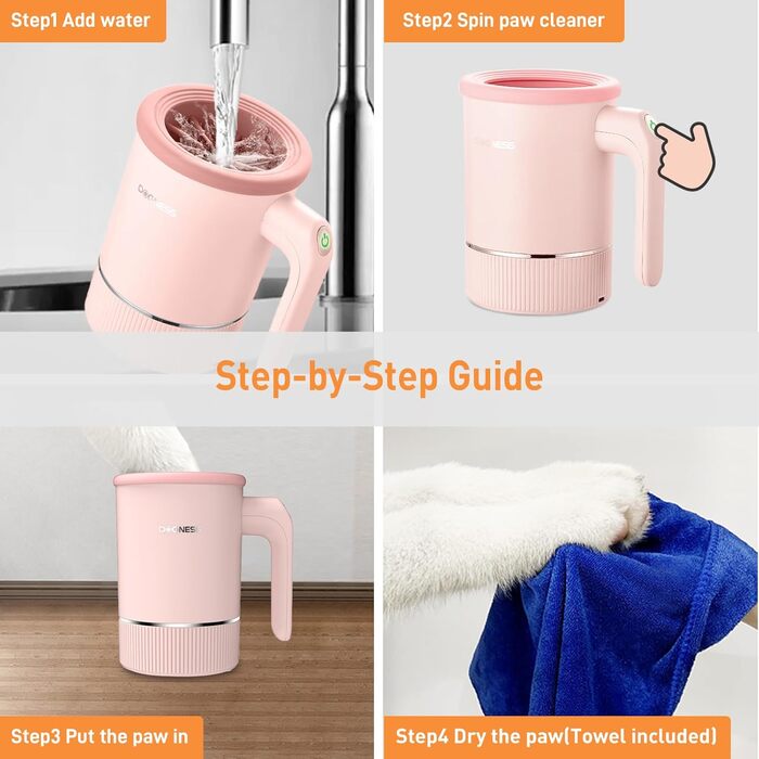 Автоматичний мийка лап для собак великих порід DOGNESS, мийка лап з силікону, Type-C, USB швидка зарядка, 360° мийка лап для собак (Рожевий)