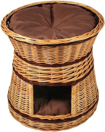 Гніздо для котів та собак: кругле, з плетіння лози, 47x47x45 см з подушкою