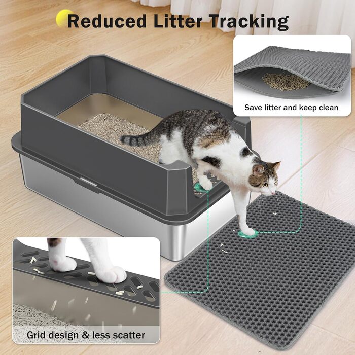 Котлові туалети для котів з нержавіючої сталі, великі, XL, з кришкою, антибактеріальне покриття, сірий, легко чистити