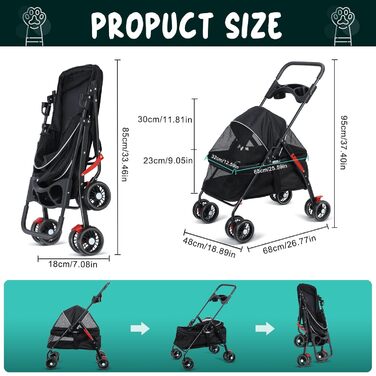 Візок для собак та котів Hundebuggy 2in1 до 20 кг - складний, з подвійними колесами 360°, тримач для напоїв, зручна система транспортування, багажник та ремені безпеки - ідеальний для подорожей та прогулянок