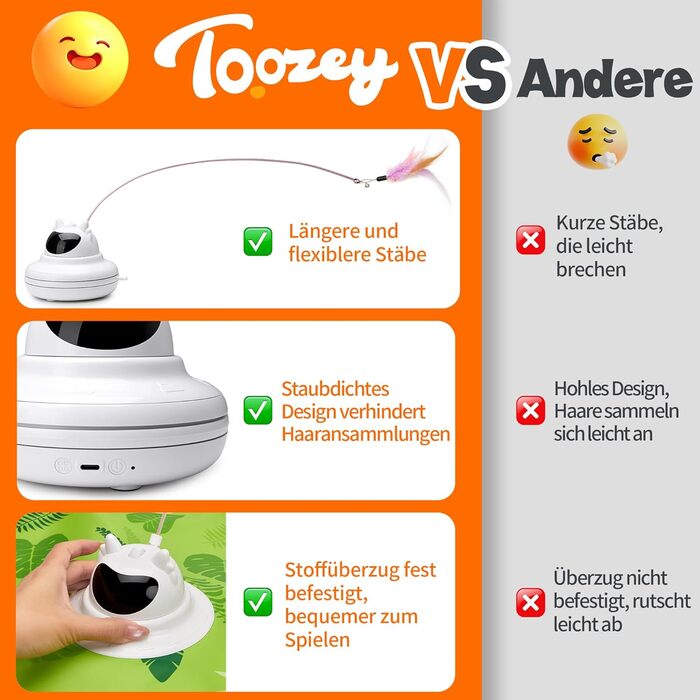 Інтерактивна іграшка для котів Toozey з 3 знімними пір'ями, електрична іграшка з автоматичним висуванням пір'я та USB-зарядкою, іграшка для самостійних ігор для котів будь-якого віку, блакитна (зелене трикутника)