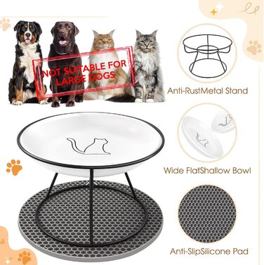 Набір мисок для котів FoiiLiio 2 шт. з кераміки з металевим підставкою, 10 см, з підставкою з силікону, чорний