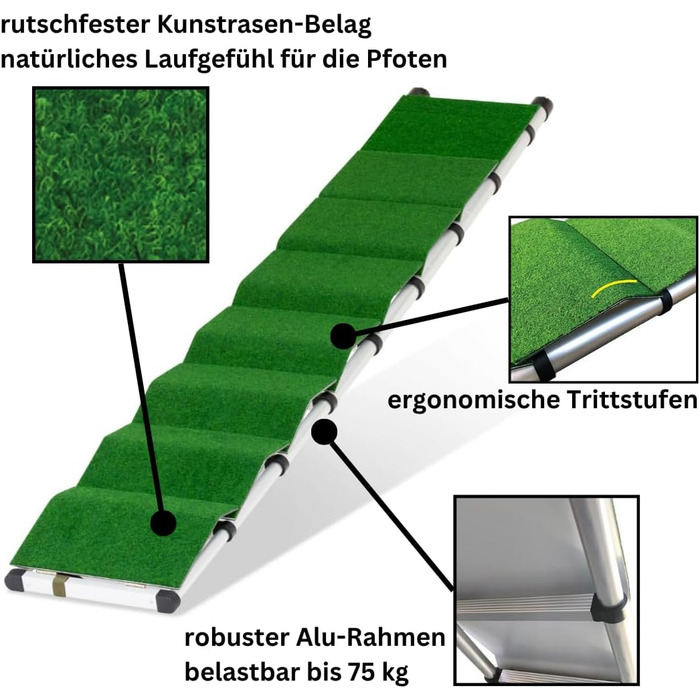 Рампа для собак Extra Lange – 2,6 м, телескопічна, з алюмінію – для великих собак, сумісна з SUV, автодомом та легковими автомобілями – Made in Germany