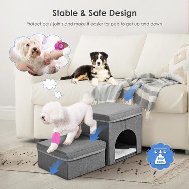 Сходинки для собак маленьких порід, складані. Сходи для котів з ящиками для зберігання. Сходи для домашніх тварин на диван та ліжко (2 сходинки)