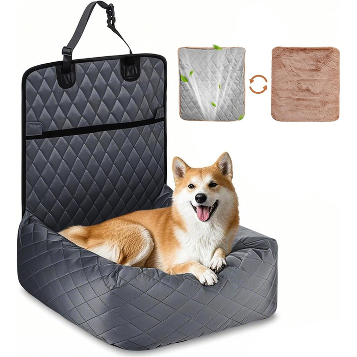 Крісло-підвищення для собак у машину 2 в 1 з підстилкою та ременем безпеки (Сірий, M)