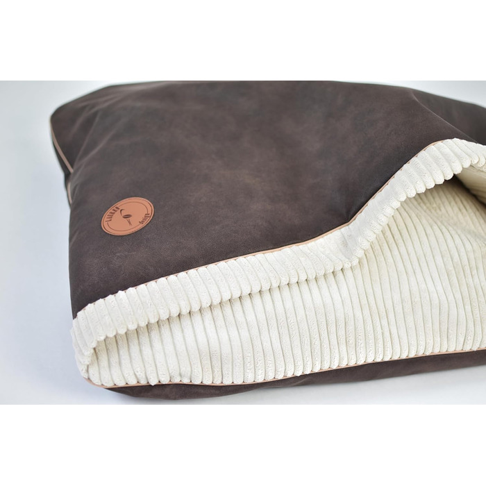 Ліжко для собак середніх та маленьких порід, м'яке ліжко для котів з капюшоном, неслизьке, миється, дизайн Lauren NEL (M 80 x 60 см), Колір: Коричневий + Кремовий