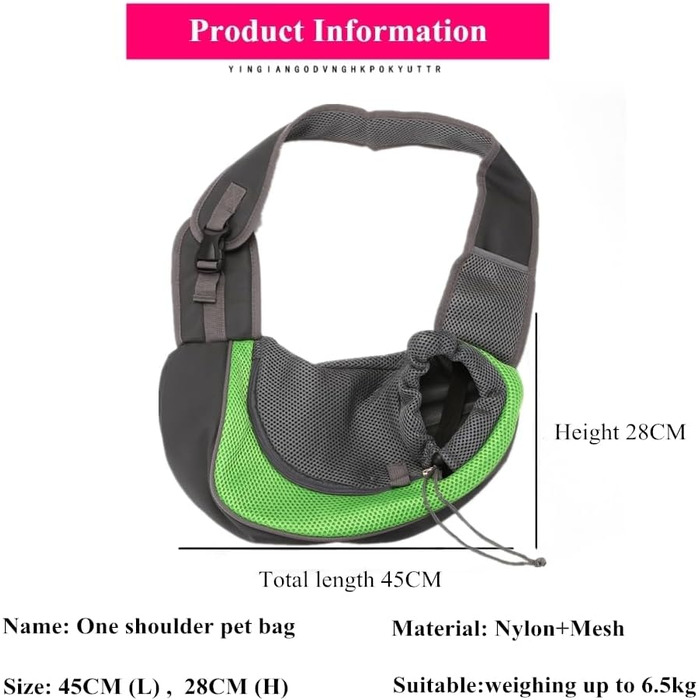 Транспортна сумка для собак та котів з регульованим плечовим ременем, дихаюча переноска для прогулянок та активного відпочинку (зелена, 45x28 см)