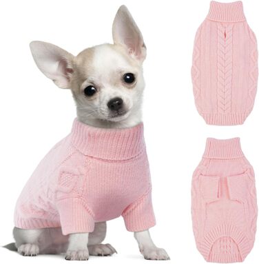 Пуловер для собак Hjumarayan для маленьких порід - простий та елегантний, теплий, з отвором для повідка, рожевий, XS (30см, 23см)