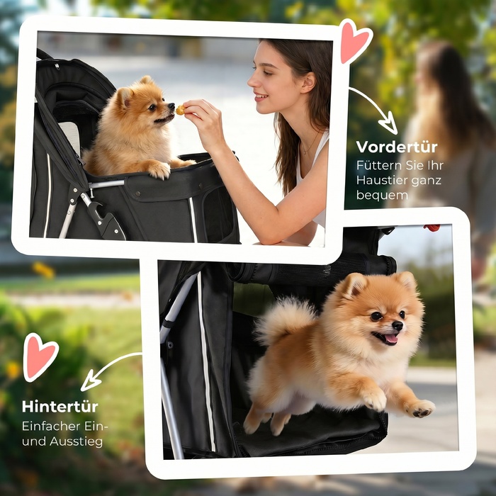 Складаний візок для собак (buggy) з кошиком, подушкою, сітчастим вікном та підстаканником для малих порід до 10 кг, чорний