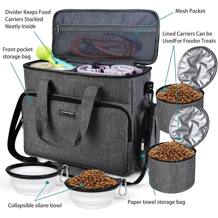 Сумка-переноска для собак та котів Vioett (L, сіра) з набором аксесуарів