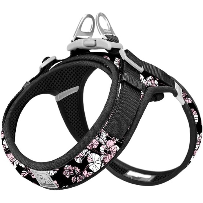 Нашийник для собак Truelove TLH30131 XS, квітковий принт, чорний, м'який, дихаючий, світловідбиваючий