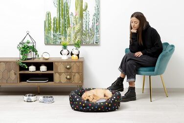 М'яке кругле ліжко для собак та котів Baroni Hoe з тканини, 45x55 см, сірий колір зі зірками, для сну та декору