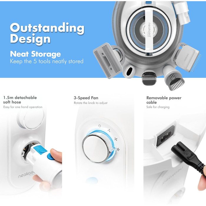 Машинка для стрижки собак Neakasa P2 Pro з пилососом, тиха, професійний набір для грумінгу домашніх тварин, 5 насадок для собак та котів, блакитна