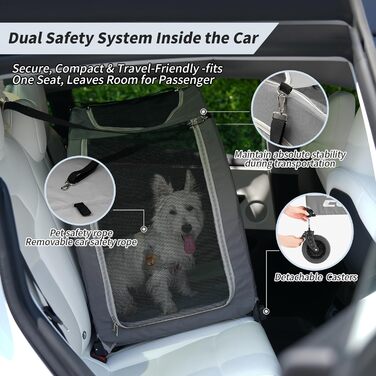 Візок для собак EchoSmile для маленьких та середніх собак до 20 кг, для бездоріжжя, складаний, з подвійними гальмами, ременями безпеки та сітковими віконцями, сірий